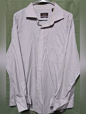 Tasso Elba White Dress Shirt with Blue Pinstripes